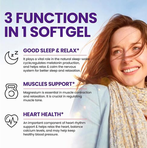 Magnesium Glycinate Softgels, with Vitamin B6, C, D3, Omega-3 | Highly Absorbable Magnesium Supplement for Calm, Muscle & Sleep Support | Easy to Swallow Soft Gels for Women & Men Vegan | 60 Count in Saudi Arabia