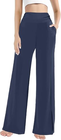 Afibi المرأة عادية فضفاضة واسعة الساق السراويل المريحة اليوغا Sweatpants مريح عالية الخصر الرياضة صالة السراويل الرياضية مع جيوب in Kuwait