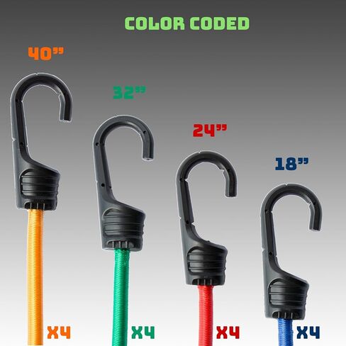 Bungee Cord Assortment - Premium 16 Piece Set with Plastic Coated Metal Hooks in Saudi Arabia