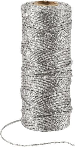 LaRibbons 328 Feet Twine String, Metallic Thread Twine for DIY Crafts, Gift Wrapping, Christmas Decoration, Gardening, Crocheting (Metallic Silver) in Saudi Arabia
