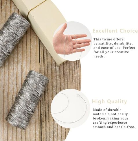 LaRibbons 328 Feet Twine String, Metallic Thread Twine for DIY Crafts, Gift Wrapping, Christmas Decoration, Gardening, Crocheting (Metallic Silver) in Saudi Arabia