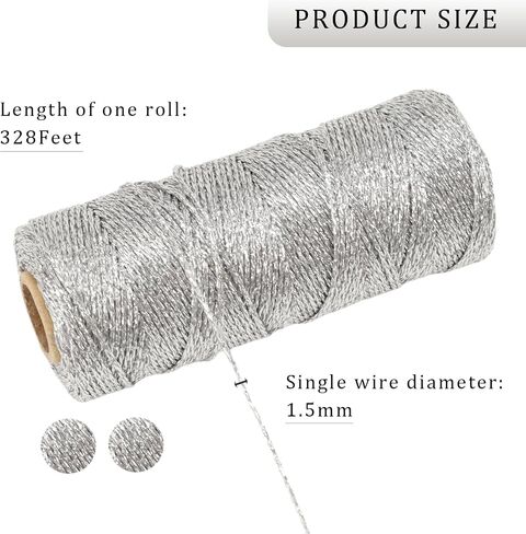 LaRibbons 328 Feet Twine String, Metallic Thread Twine for DIY Crafts, Gift Wrapping, Christmas Decoration, Gardening, Crocheting (Metallic Silver) in Saudi Arabia