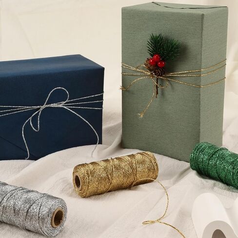 LaRibbons 328 Feet Twine String, Metallic Thread Twine for DIY Crafts, Gift Wrapping, Christmas Decoration, Gardening, Crocheting (Metallic Silver) in Saudi Arabia