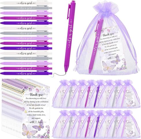 50 Set Baby Shower Favors Pens with It's a Boy/Girl Ballpoint Pens Thank You Tags Organza Bags Return Gifts for Guest Baby Shower Party Supplies(Purple, It's a girl) in Saudi Arabia