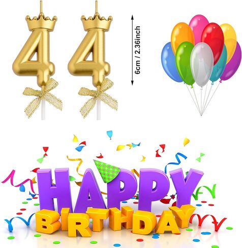 شموع عيد الميلاد الـ 44، شموع عيد ميلاد ذهبية بعمر 44 عامًا، هدايا تزيين تزيين الكيك لحفلة عيد ميلاد سعيد للنساء والرجال in Kuwait