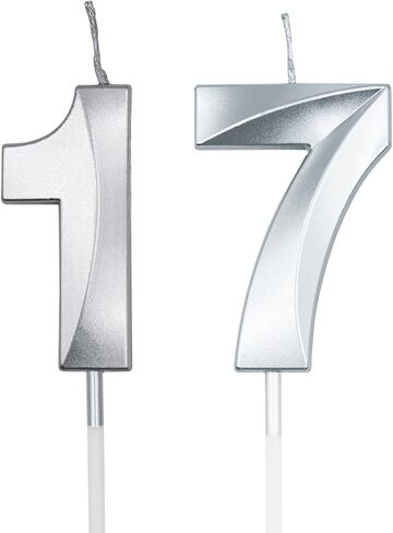 Silver 17th & 71st Birthday Candles for Cakes, Number 17 71 Candle Cake Cupcake Topper for Birthday Anniversary Party Decoration in Saudi Arabia