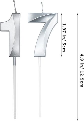 Silver 17th & 71st Birthday Candles for Cakes, Number 17 71 Candle Cake Cupcake Topper for Birthday Anniversary Party Decoration in Saudi Arabia