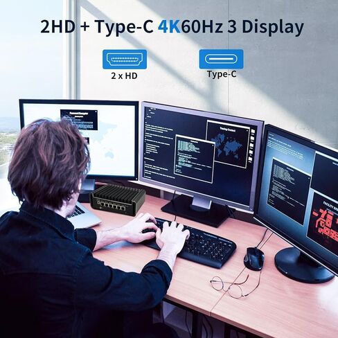 Firewall Mini PC Quad Core N100, DDR5 8GB RAM 128GB NVMe SSD, 6 x 2.5GbE i226V LAN Fanless Computer Hardware, Micro Router Appliance, AES-NI, OPNsense, TypeC Port, TF Card Slot in Kuwait