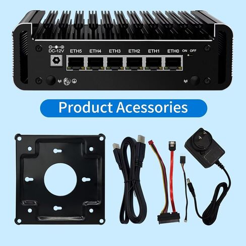 Firewall Mini PC Quad Core N100, DDR5 8GB RAM 128GB NVMe SSD, 6 x 2.5GbE i226V LAN Fanless Computer Hardware, Micro Router Appliance, AES-NI, OPNsense, TypeC Port, TF Card Slot in Kuwait