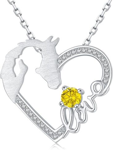 925 Sterling Silver Horse Pendant Necklace for Women Girls,White Gold Plated Girls with Horse Love Heart Jewelry Gifts for Mother's Day Birthday Christmas(March April May Birthstone in Saudi Arabia