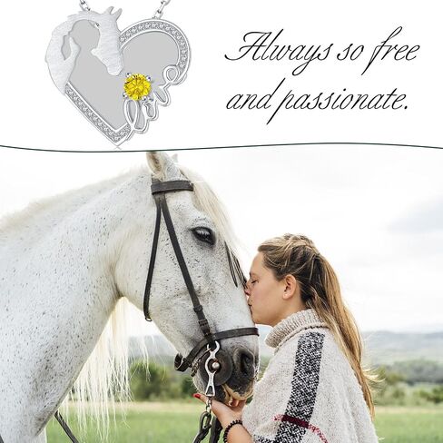 925 Sterling Silver Horse Pendant Necklace for Women Girls,White Gold Plated Girls with Horse Love Heart Jewelry Gifts for Mother's Day Birthday Christmas(March April May Birthstone in Saudi Arabia