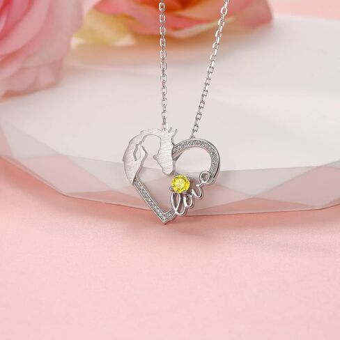 925 Sterling Silver Horse Pendant Necklace for Women Girls,White Gold Plated Girls with Horse Love Heart Jewelry Gifts for Mother's Day Birthday Christmas(March April May Birthstone in Saudi Arabia