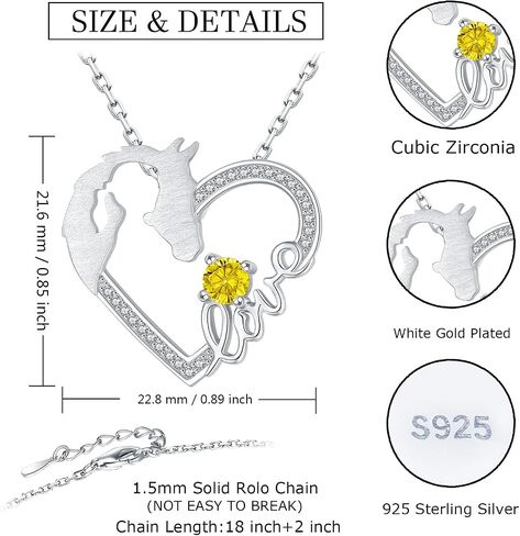 925 Sterling Silver Horse Pendant Necklace for Women Girls,White Gold Plated Girls with Horse Love Heart Jewelry Gifts for Mother's Day Birthday Christmas(March April May Birthstone in Saudi Arabia