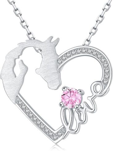 925 Sterling Silver Horse Pendant Necklace for Women Girls,White Gold Plated Girls with Horse Love Heart Jewelry Gifts for Mother's Day Birthday Christmas(March April May Birthstone in Saudi Arabia