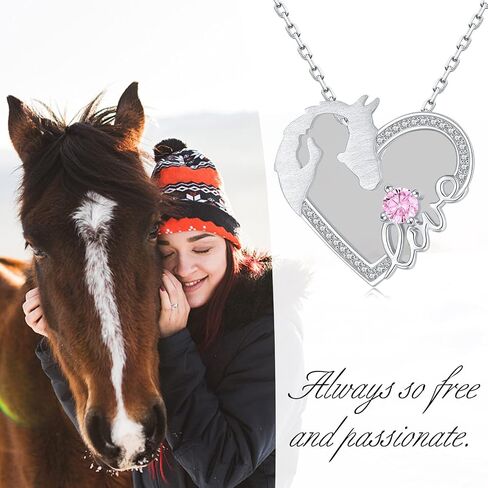925 Sterling Silver Horse Pendant Necklace for Women Girls,White Gold Plated Girls with Horse Love Heart Jewelry Gifts for Mother's Day Birthday Christmas(March April May Birthstone in Saudi Arabia
