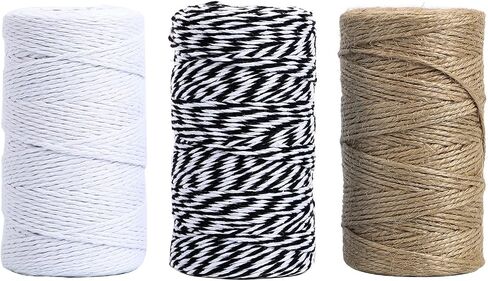 Loveinside Cotton Jute Twine String for Craft - 984 Feet Cotton Twine Rope for Gift Wrap, Art Packing, Garden Decoration - Gold, Silver, Kraft Brown - Total 3 Roll in Saudi Arabia