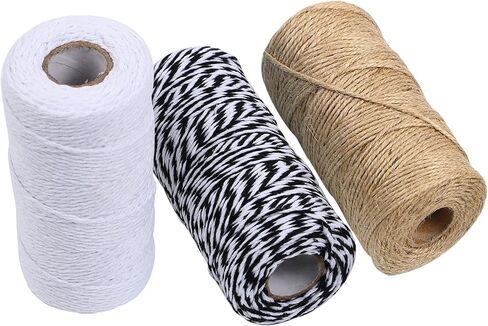 Loveinside Cotton Jute Twine String for Craft - 984 Feet Cotton Twine Rope for Gift Wrap, Art Packing, Garden Decoration - Gold, Silver, Kraft Brown - Total 3 Roll in Saudi Arabia