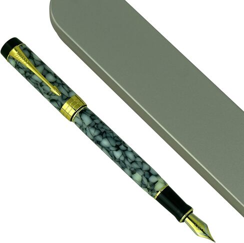قلم حبر Jinhao Century Series 100، رخام أزرق داكن، سن رفيع 18KGP مع محول حبر، مشبك سهم، صندوق هدايا in Kuwait