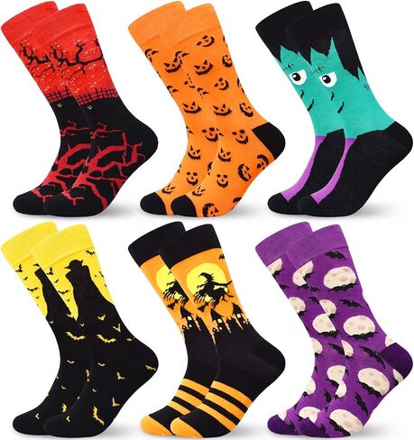 6 Pairs Mens Women Halloween Socks Fall Novelty Thanksgiving Holiday Socks Pumpkin Ghosts Autumn Socks（7-13 size） in Saudi Arabia