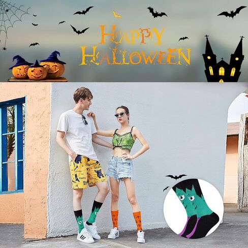 6 Pairs Mens Women Halloween Socks Fall Novelty Thanksgiving Holiday Socks Pumpkin Ghosts Autumn Socks（7-13 size） in Saudi Arabia