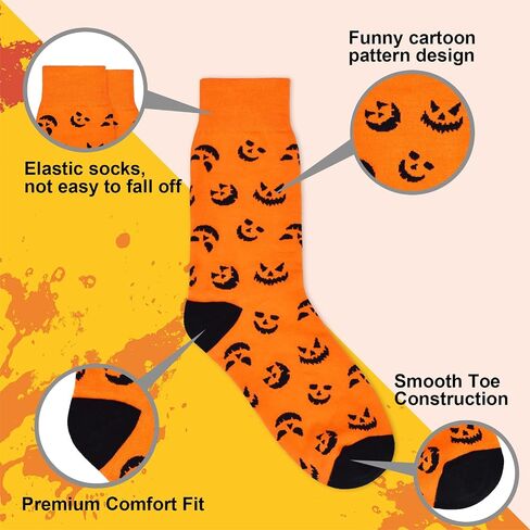 6 Pairs Mens Women Halloween Socks Fall Novelty Thanksgiving Holiday Socks Pumpkin Ghosts Autumn Socks（7-13 size） in Saudi Arabia