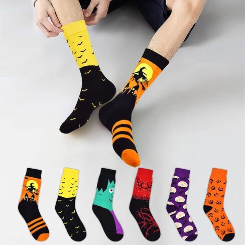 6 Pairs Mens Women Halloween Socks Fall Novelty Thanksgiving Holiday Socks Pumpkin Ghosts Autumn Socks（7-13 size） in Saudi Arabia