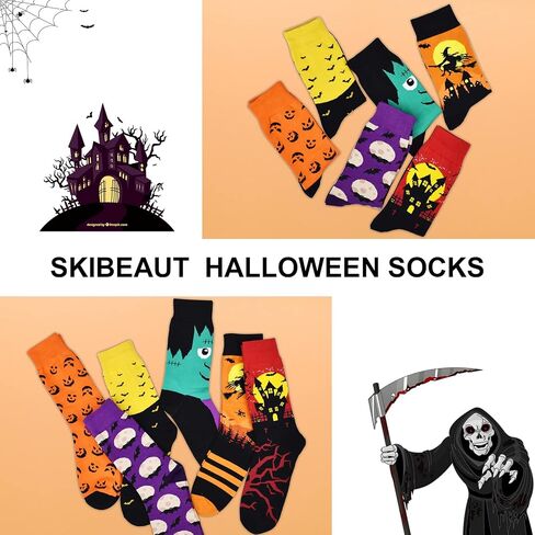 6 Pairs Mens Women Halloween Socks Fall Novelty Thanksgiving Holiday Socks Pumpkin Ghosts Autumn Socks（7-13 size） in Saudi Arabia