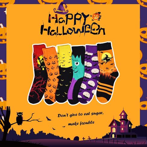 6 Pairs Mens Women Halloween Socks Fall Novelty Thanksgiving Holiday Socks Pumpkin Ghosts Autumn Socks（7-13 size） in Saudi Arabia