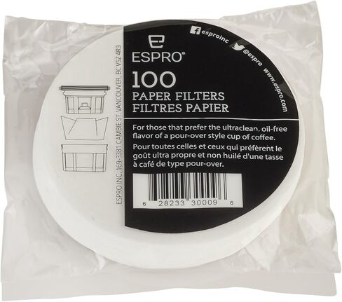 ESPRO عدد 100 مرشحات ورقية للقهوة، ماكينة ضغط القهوة الفرنسية، P3/P5/P6/P7، 32 أونصة in Kuwait