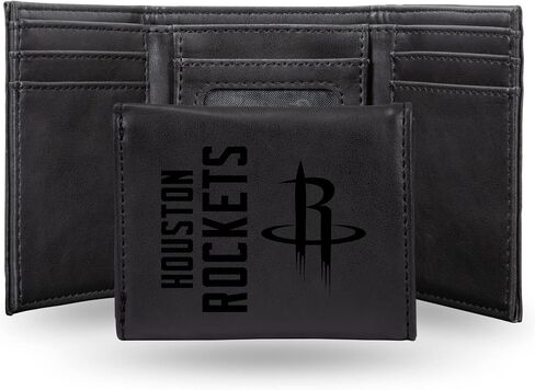 NBA Houston Rockets Men’s Trifold Black Wallet - Premium 9 Pocket Laser-Engraved Team Logo on Vegan Leather - Minimalist Design, ID Window, Credit Card Holder - Ideal Men’s Gift in Saudi Arabia