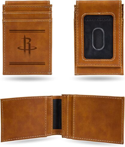 NBA Houston Rockets Men’s Trifold Black Wallet - Premium 9 Pocket Laser-Engraved Team Logo on Vegan Leather - Minimalist Design, ID Window, Credit Card Holder - Ideal Men’s Gift in Saudi Arabia