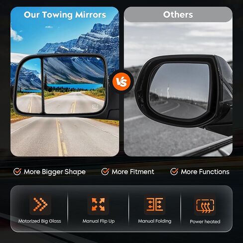 Youxmoto Towing Mirrors Fits 09-17 for Dodge Ram 1500; 11-17 Ram 2500/3500 Pickup Truck 2009 2010 2011 2012 2013 2014 2015 2016 2017, Tow Mirrors Heated, Manual Folding/Flip Up in Saudi Arabia