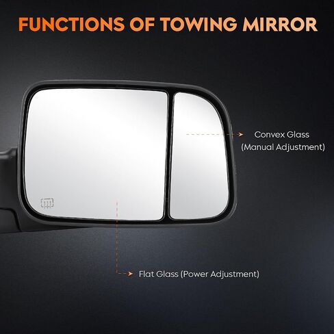 Youxmoto Towing Mirrors Fits 09-17 for Dodge Ram 1500; 11-17 Ram 2500/3500 Pickup Truck 2009 2010 2011 2012 2013 2014 2015 2016 2017, Tow Mirrors Heated, Manual Folding/Flip Up in Saudi Arabia