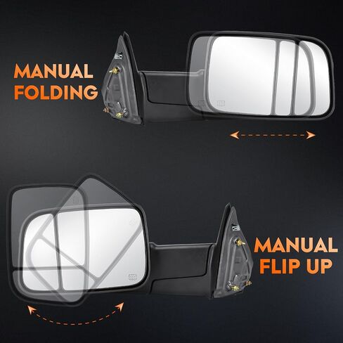 Youxmoto Towing Mirrors Fits 09-17 for Dodge Ram 1500; 11-17 Ram 2500/3500 Pickup Truck 2009 2010 2011 2012 2013 2014 2015 2016 2017, Tow Mirrors Heated, Manual Folding/Flip Up in Saudi Arabia