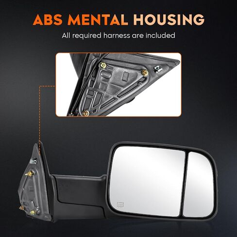 Youxmoto Towing Mirrors Fits 09-17 for Dodge Ram 1500; 11-17 Ram 2500/3500 Pickup Truck 2009 2010 2011 2012 2013 2014 2015 2016 2017, Tow Mirrors Heated, Manual Folding/Flip Up in Saudi Arabia