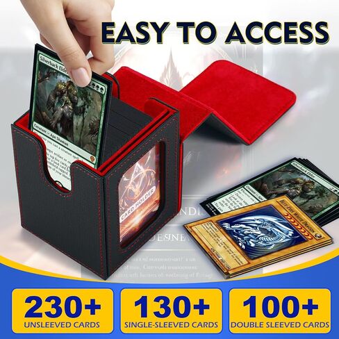 MTG Deck Box for Commander Display, PU Leather Card Storage Box for Trading Cards, TCG CCG, YuGiOh, Collectibles Sport Cards, Microfiber Lined with 2 Dividers and 1 Toploader (Black/Deep Blue) in Saudi Arabia