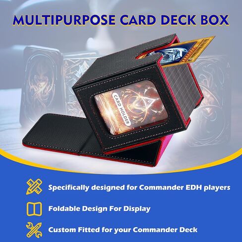 MTG Deck Box for Commander Display, PU Leather Card Storage Box for Trading Cards, TCG CCG, YuGiOh, Collectibles Sport Cards, Microfiber Lined with 2 Dividers and 1 Toploader (Black/Deep Blue) in Saudi Arabia