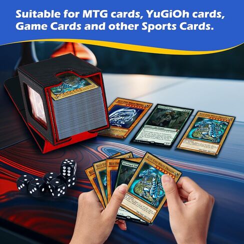 MTG Deck Box for Commander Display, PU Leather Card Storage Box for Trading Cards, TCG CCG, YuGiOh, Collectibles Sport Cards, Microfiber Lined with 2 Dividers and 1 Toploader (Black/Deep Blue) in Saudi Arabia