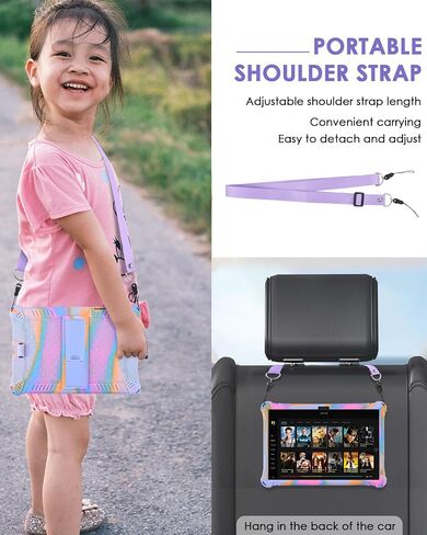 DETUOSI Compatible with Samsung Galaxy Tab A9 Plus Case 11 inch 2023, with Shoulder Strap & Stylus Pen, Soft Silicone Multi-Angle Case for Galaxy Tab A9+ Tablet SM-X210/X216/X218, Rose Red & Purple in Saudi Arabia