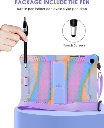 DETUOSI Compatible with Samsung Galaxy Tab A9 Plus Case 11 inch 2023, with Shoulder Strap & Stylus Pen, Soft Silicone Multi-Angle Case for Galaxy Tab A9+ Tablet SM-X210/X216/X218, Rose Red & Purple in Saudi Arabia