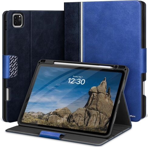 حافظة KingBlanc لجهاز iPad Pro مقاس 11 بوصة (2024، M4، الجيل الخامس) مع حامل أقلام رصاص، غطاء حامل ذكي من الجلد النباتي، إيقاظ تلقائي للنوم، دعم قلم Pro/Pencil (USB-C)، حماية متينة، أزرق in Kuwait