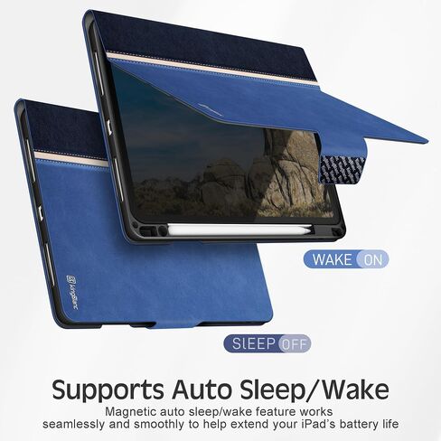 حافظة KingBlanc لجهاز iPad Pro مقاس 11 بوصة (2024، M4، الجيل الخامس) مع حامل أقلام رصاص، غطاء حامل ذكي من الجلد النباتي، إيقاظ تلقائي للنوم، دعم قلم Pro/Pencil (USB-C)، حماية متينة، أزرق in Kuwait