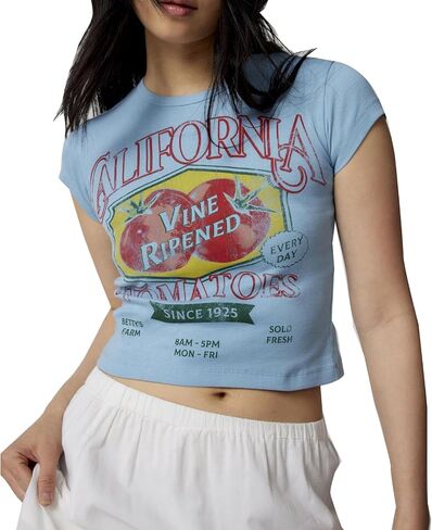 Graphic Baby Tees for Women Y2k Short Sleeve Floral Print Crop Tops Vintage Aesthetic Summer Teens Girl T-Shirt in Saudi Arabia