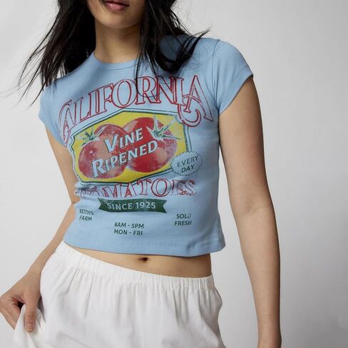 Graphic Baby Tees for Women Y2k Short Sleeve Floral Print Crop Tops Vintage Aesthetic Summer Teens Girl T-Shirt in Saudi Arabia