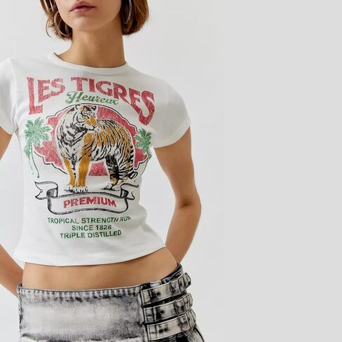 Graphic Baby Tees for Women Y2k Short Sleeve Floral Print Crop Tops Vintage Aesthetic Summer Teens Girl T-Shirt in Saudi Arabia