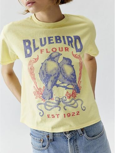 Graphic Baby Tees for Women Y2k Short Sleeve Floral Print Crop Tops Vintage Aesthetic Summer Teens Girl T-Shirt in Saudi Arabia