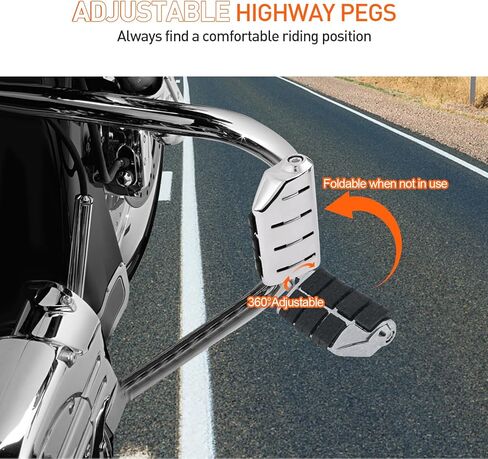 أوتاد الطريق السريع للدراجات النارية لقضيب Harley Crash Bar، مسند للقدمين على الطريق السريع العالمي قابل للتعديل من أجل جولة Softail Dyna Sportster Road King Street Glide Kawasaki سوزوكي 25 مم 32 مم 34 م (أسود) in Kuwait