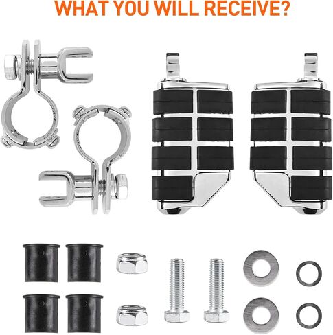 أوتاد الطريق السريع للدراجات النارية لقضيب Harley Crash Bar، مسند للقدمين على الطريق السريع العالمي قابل للتعديل من أجل جولة Softail Dyna Sportster Road King Street Glide Kawasaki سوزوكي 25 مم 32 مم 34 م (أسود) in Kuwait