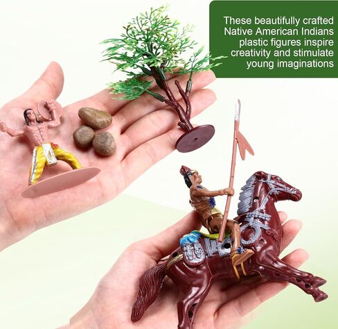 81 Pcs Native American Indians Figures Toys Set, Plastic Indian Figures Play Historical Toys, Mixed Model Trees, Stone Moss for Kids Educational School Project Decoration Birthday Gift in Saudi Arabia