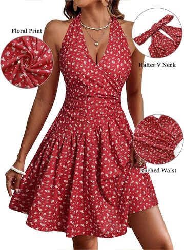 فستان نسائي صيفي من FENSACE مثير ملفوف على شكل حرف V بدون أكمام مزين بالورود in Kuwait